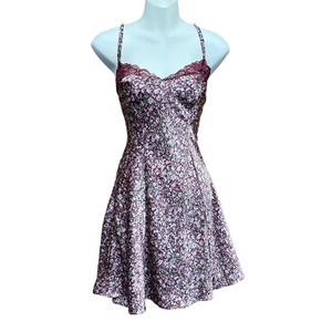 Vintage 90s chemise slip dress by Silk & Satin wine satin Fits Small lace trim